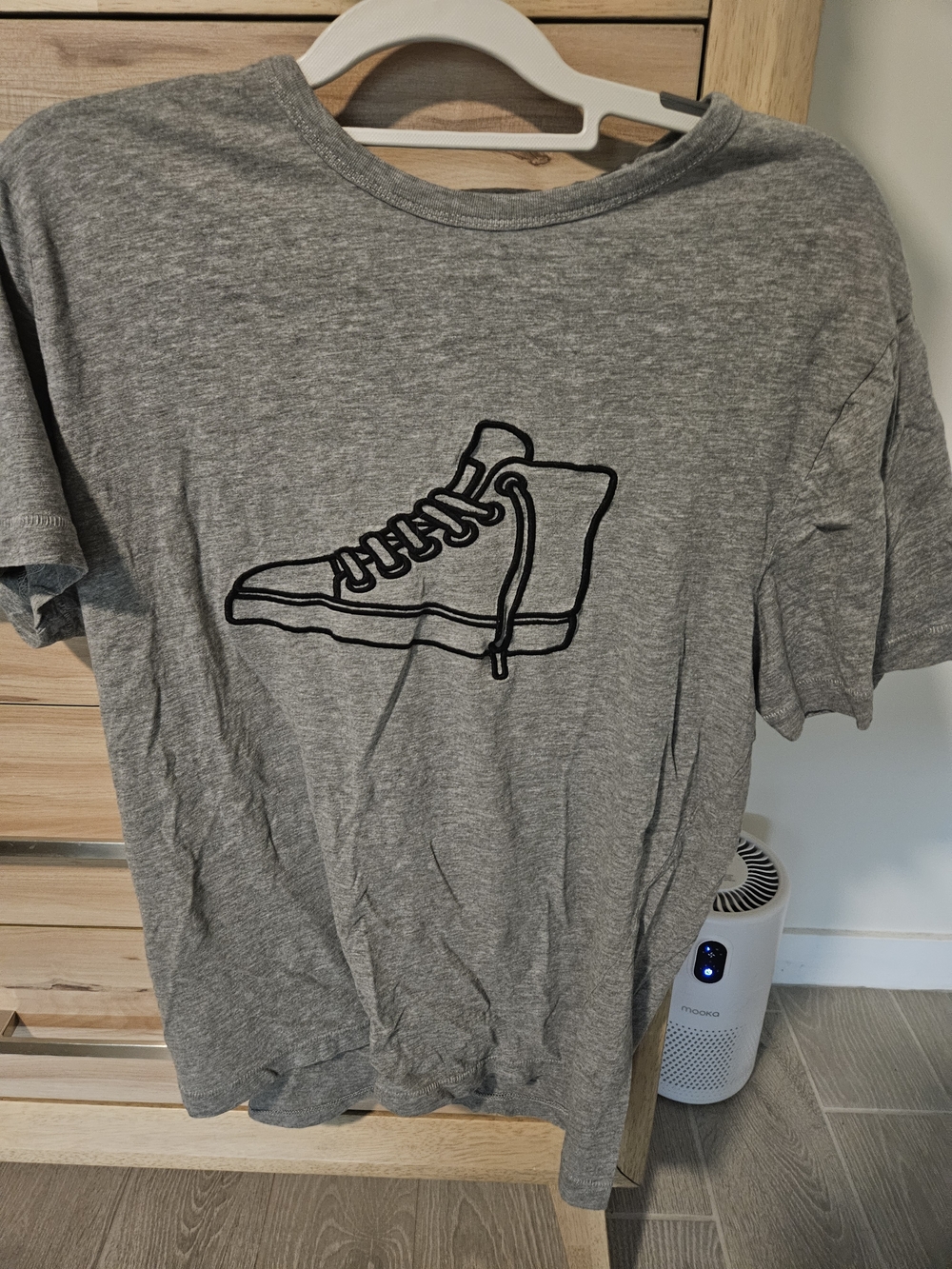 French Connection Gray Tee with Black Sneaker Outline